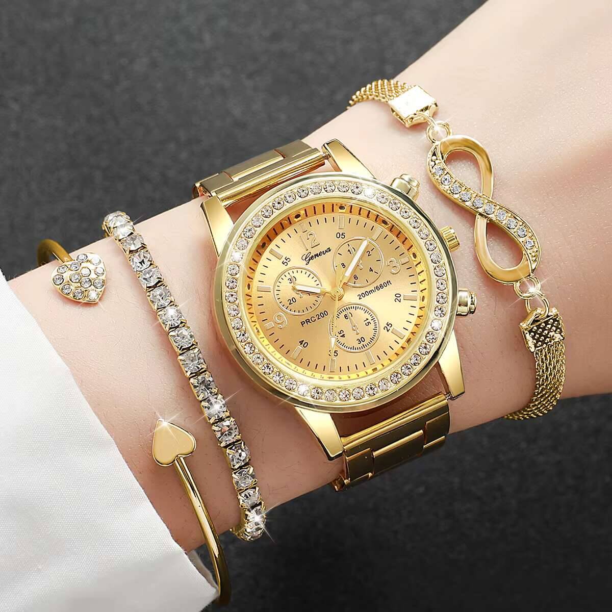 Luxury Watch Case Travel - 4PCS/Set Luxury Rhinestone Women Watches Fashion