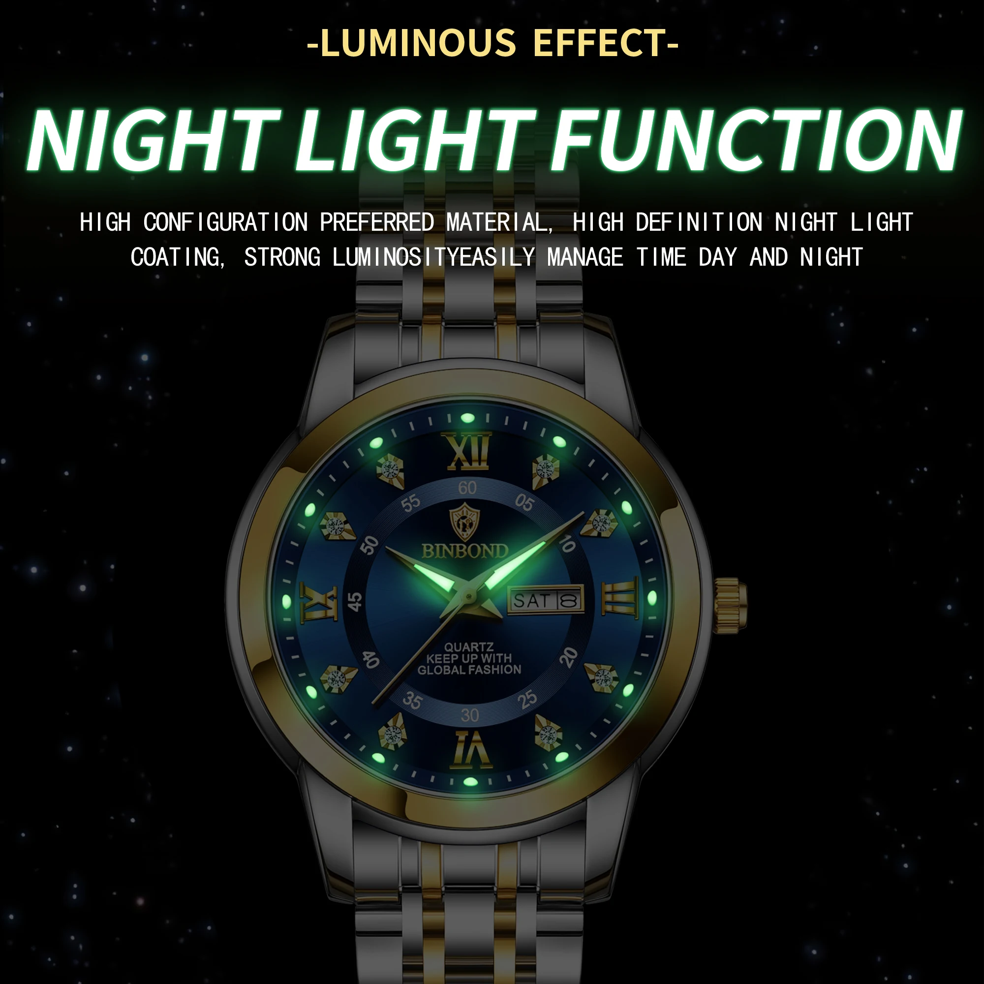BINBOND B7169 Top Brand Luxury - огляд і ціна Luxury Watch Green